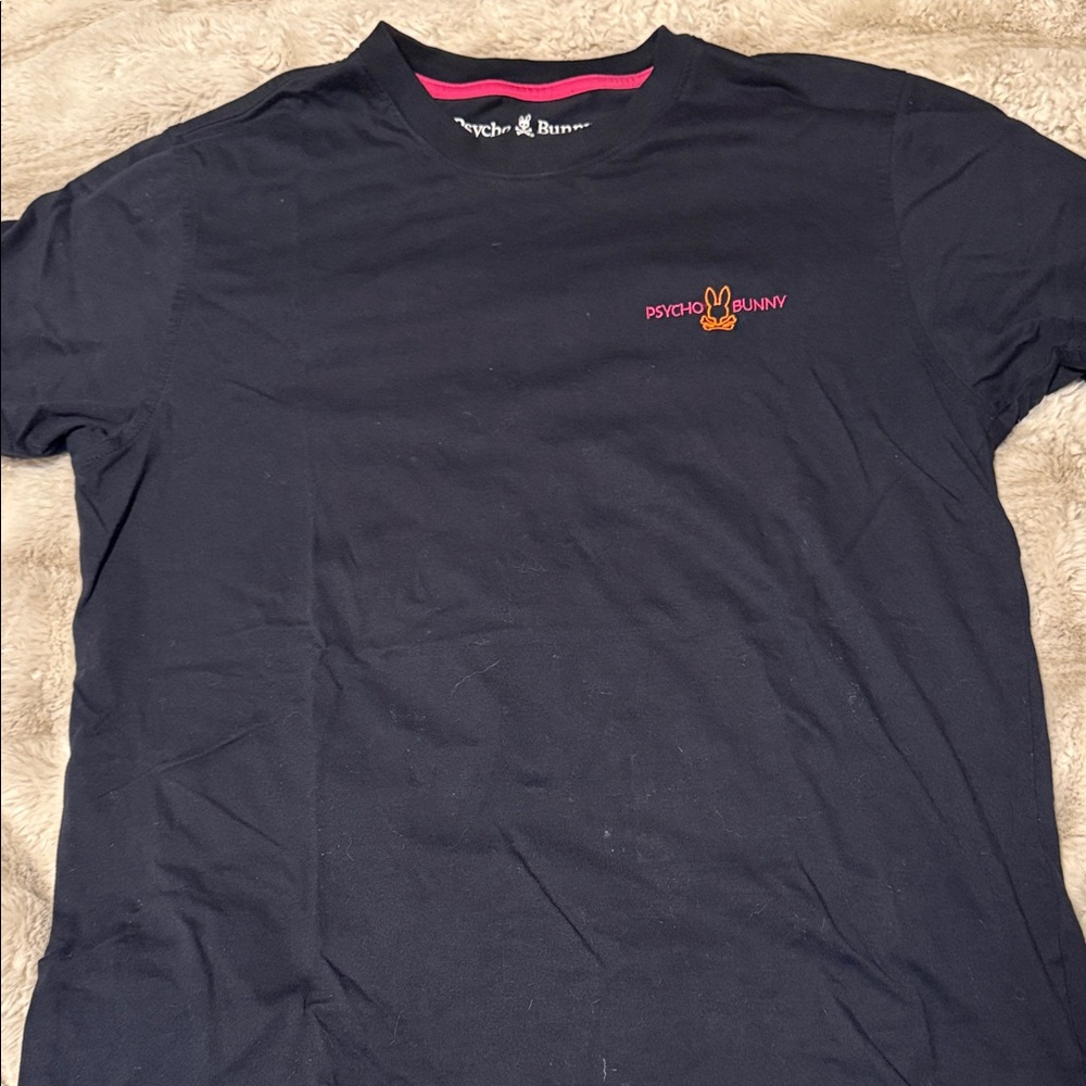 Psycho Bunny Men's Dark Blue Tee with Red Logo